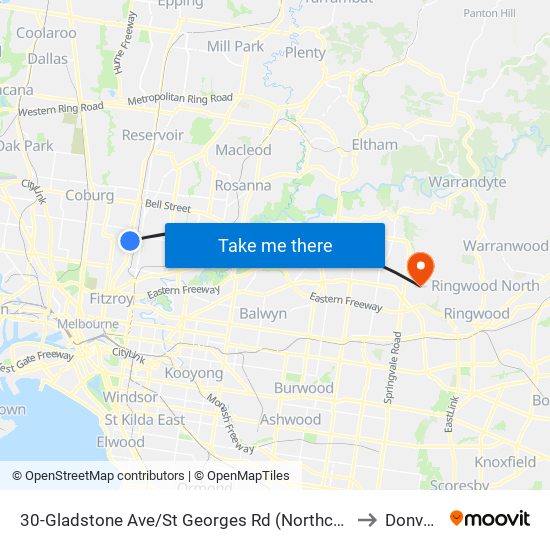 30-Gladstone Ave/St Georges Rd (Northcote) to Donvale map