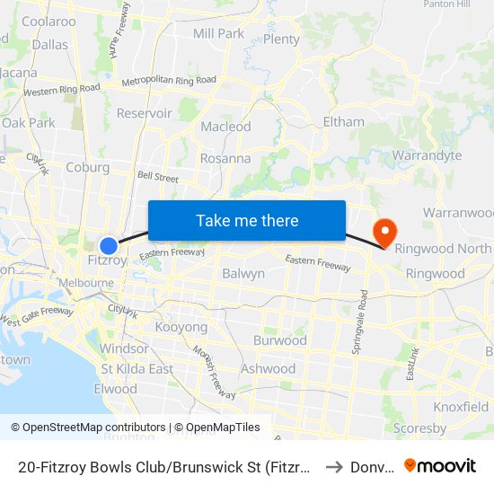 20-Fitzroy Bowls Club/Brunswick St (Fitzroy North) to Donvale map