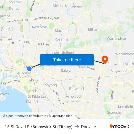 St David St/Brunswick St #15 to Donvale map