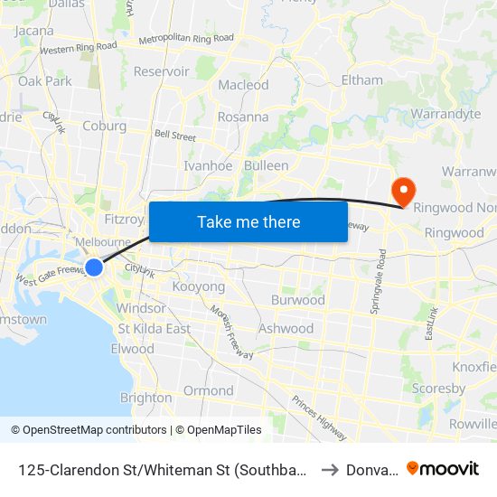 125-Clarendon St/Whiteman St (Southbank) to Donvale map