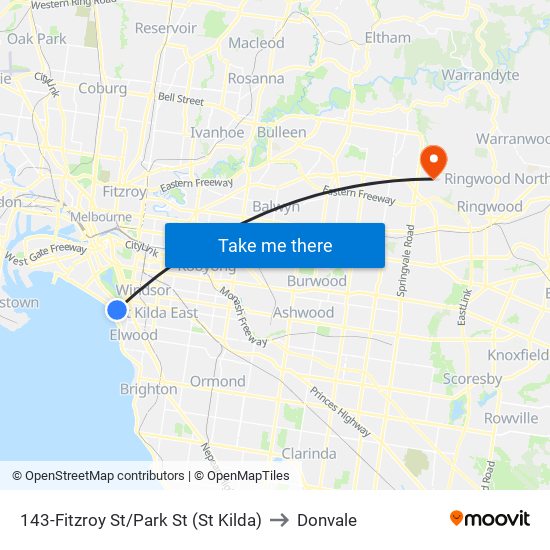 143-Fitzroy St/Park St (St Kilda) to Donvale map