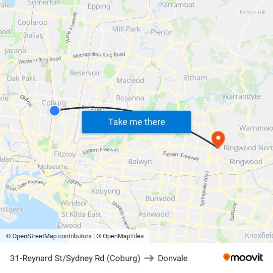 31-Reynard St/Sydney Rd (Coburg) to Donvale map
