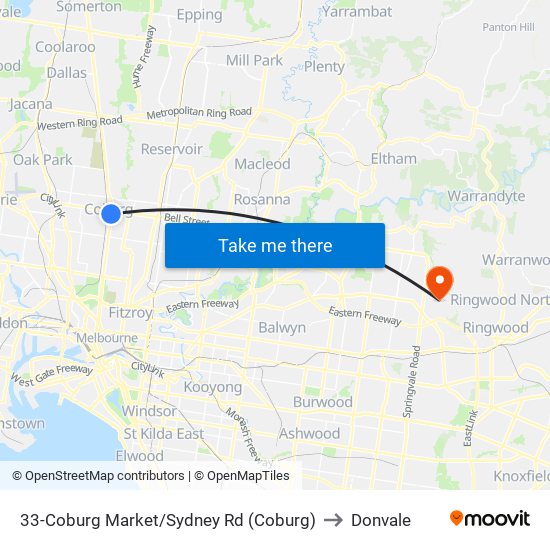 33-Coburg Market/Sydney Rd (Coburg) to Donvale map