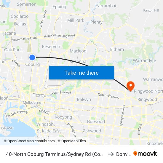 40-North Coburg Terminus/Sydney Rd (Coburg North) to Donvale map