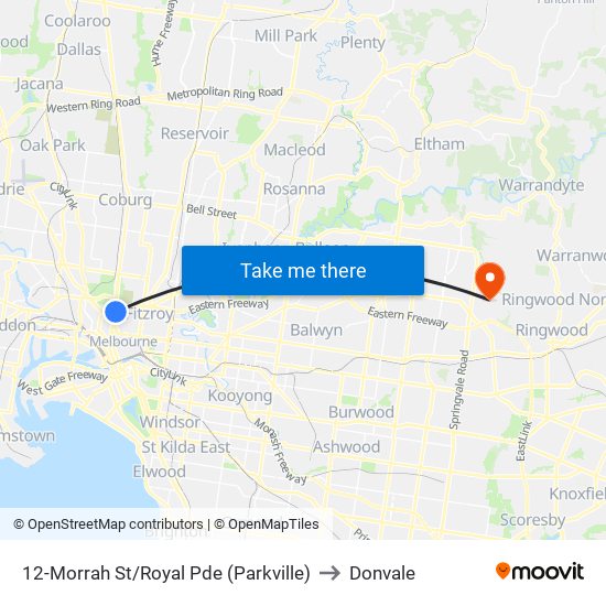 12-Morrah St/Royal Pde (Parkville) to Donvale map