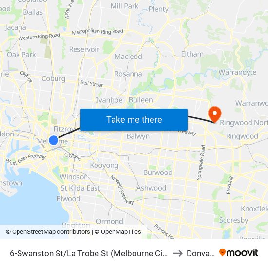 6-Swanston St/La Trobe St (Melbourne City) to Donvale map