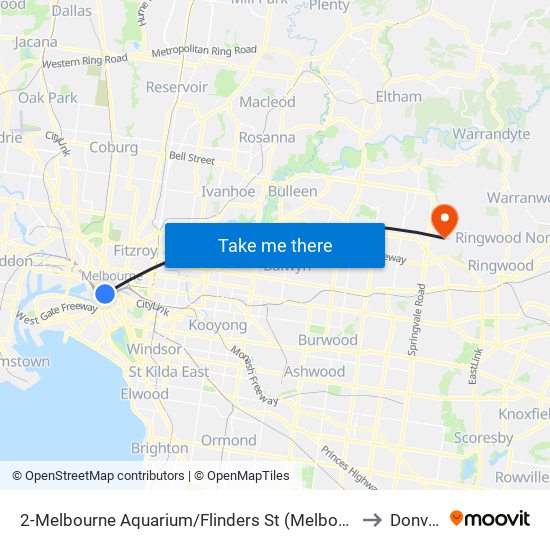 2-Melbourne Aquarium/Flinders St (Melbourne City) to Donvale map