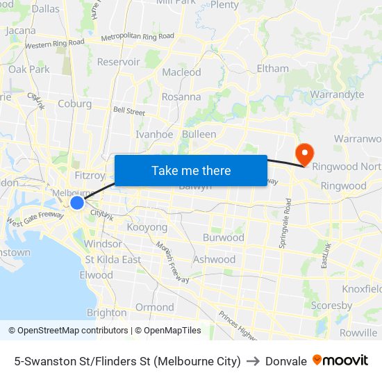 5-Swanston St/Flinders St (Melbourne City) to Donvale map