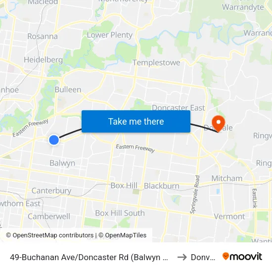 Buchanan Ave/Doncaster Rd #49 to Donvale map