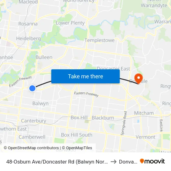 Osburn Ave/Doncaster Rd #48 to Donvale map