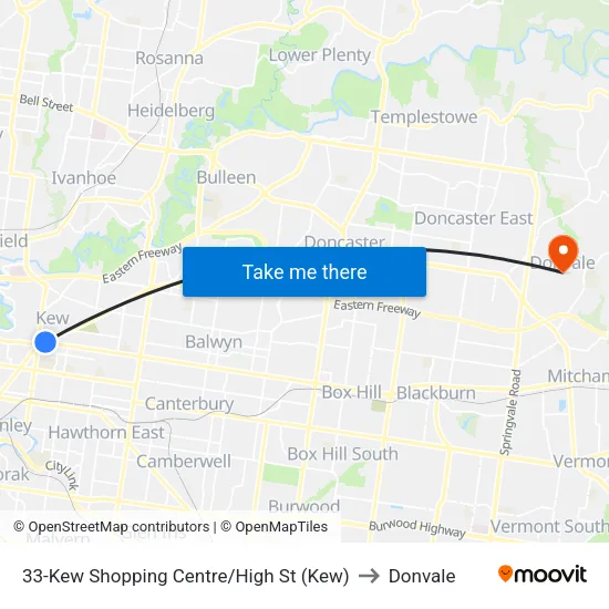 Kew Shopping Centre/High St #33 to Donvale map