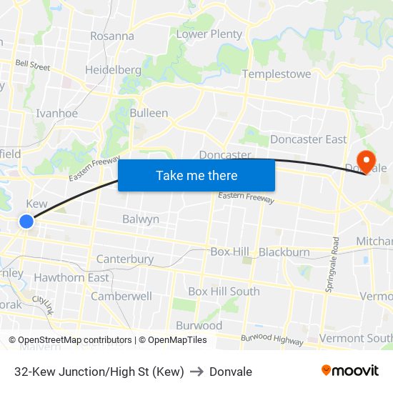 32-Kew Junction/High St (Kew) to Donvale map