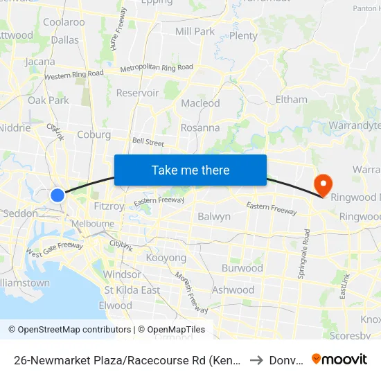 Newmarket Plaza/Racecourse Rd #26 to Donvale map