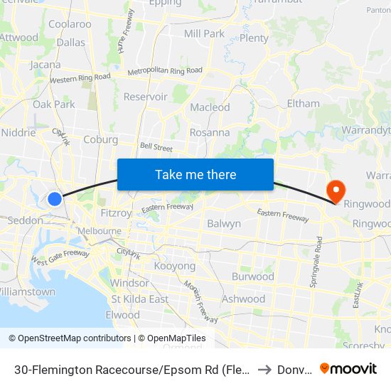 30-Flemington Racecourse/Epsom Rd (Flemington) to Donvale map