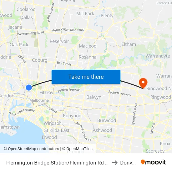 Flemington Bridge Station/Flemington Rd #22 to Donvale map