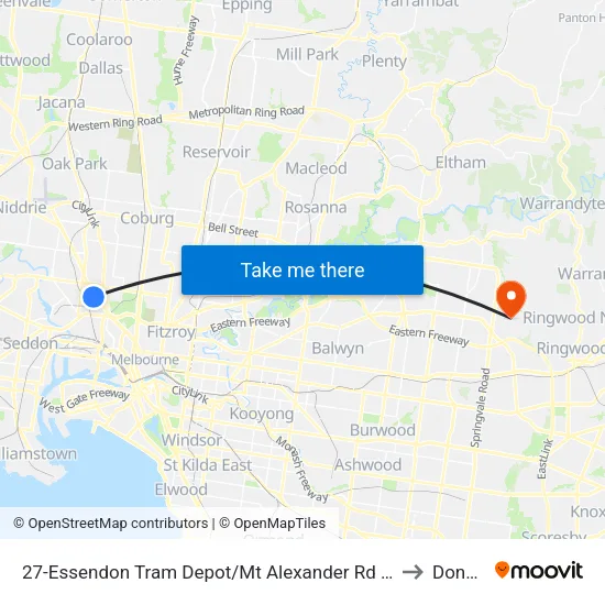 Essendon Tram Depot/Mt Alexander Rd #27 to Donvale map