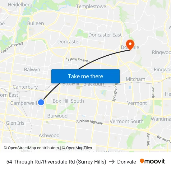 Through Rd/Riversdale Rd #54 to Donvale map