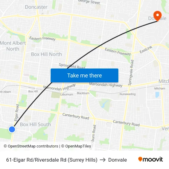 Elgar Rd/Riversdale Rd #61 to Donvale map