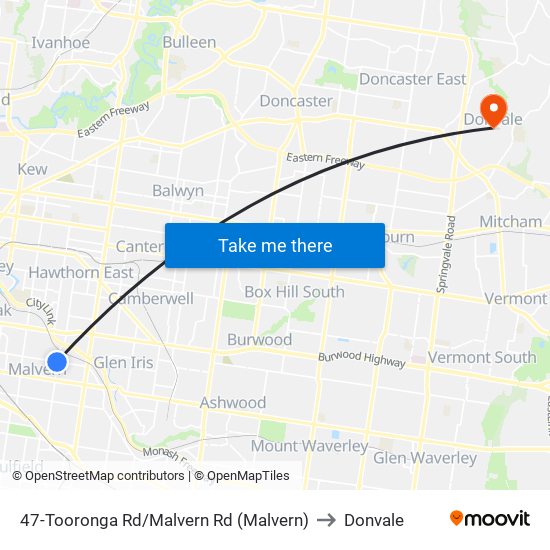 47-Tooronga Rd/Malvern Rd (Malvern) to Donvale map