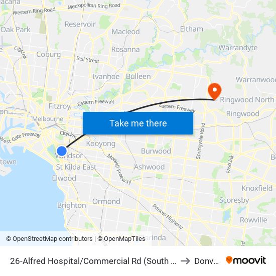 26-Alfred Hospital/Commercial Rd (South Yarra) to Donvale map
