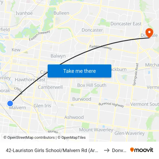 Lauriston Girls School/Malvern Rd #42 to Donvale map