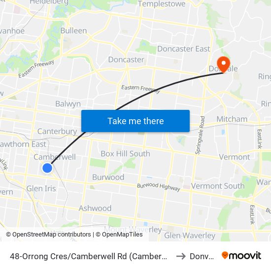 48-Orrong Cres/Camberwell Rd (Camberwell) to Donvale map