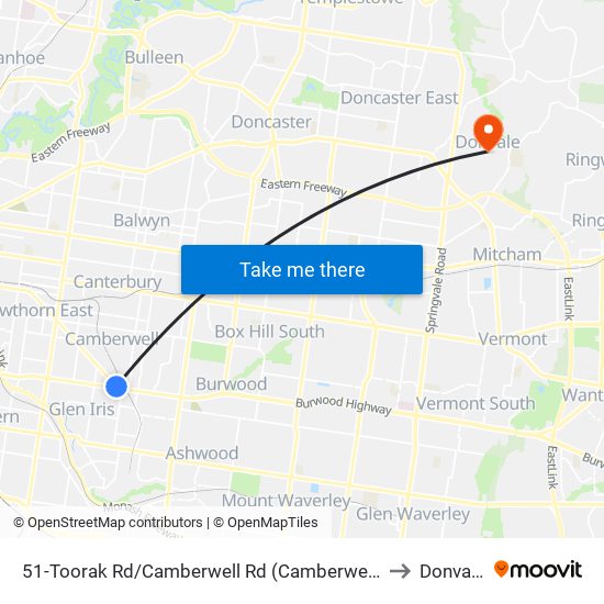 51-Toorak Rd/Camberwell Rd (Camberwell) to Donvale map