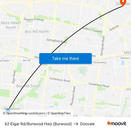 Elgar Rd/Burwood Hwy #62 to Donvale map