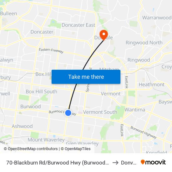 70-Blackburn Rd/Burwood Hwy (Burwood East) to Donvale map