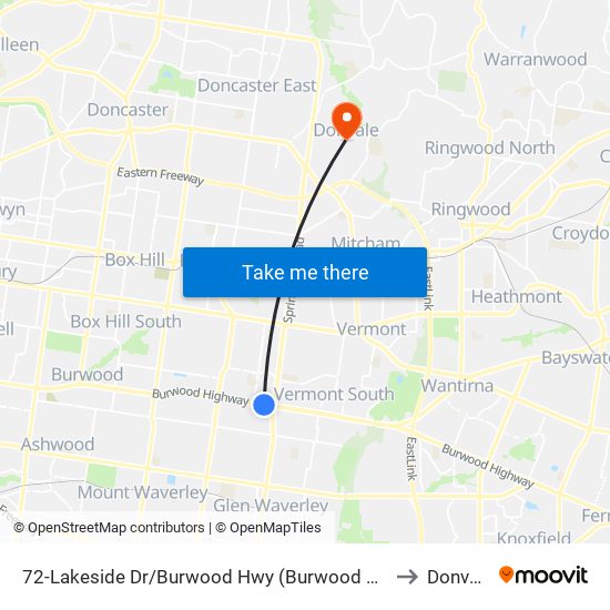 72-Lakeside Dr/Burwood Hwy (Burwood East) to Donvale map