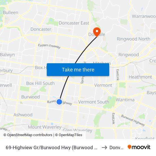 69-Highview Gr/Burwood Hwy (Burwood East) to Donvale map