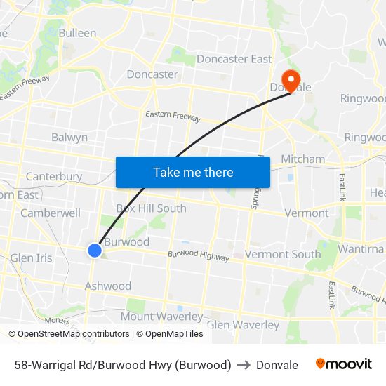 58-Warrigal Rd/Burwood Hwy (Burwood) to Donvale map