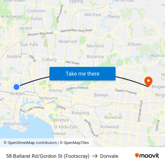 Ballarat Rd/Gordon St #58 to Donvale map