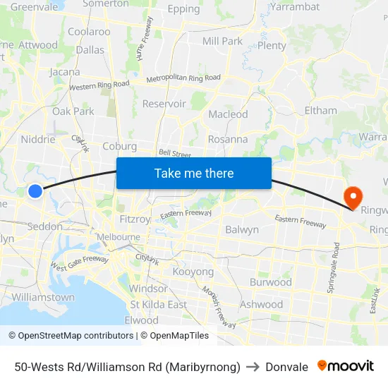 Wests Rd/Williamson Rd #50 to Donvale map