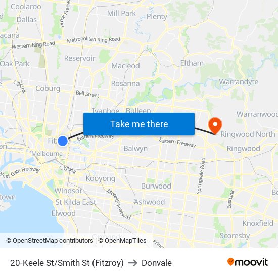 20-Keele St/Smith St (Fitzroy) to Donvale map