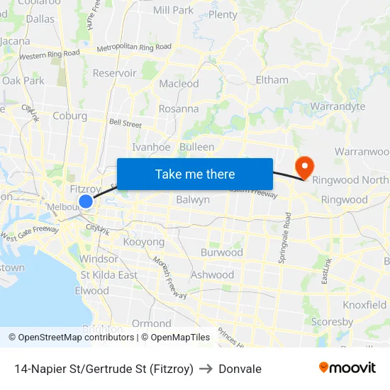 Napier St/Gertrude St #14 to Donvale map