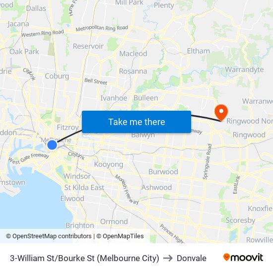 3-William St/Bourke St (Melbourne City) to Donvale map