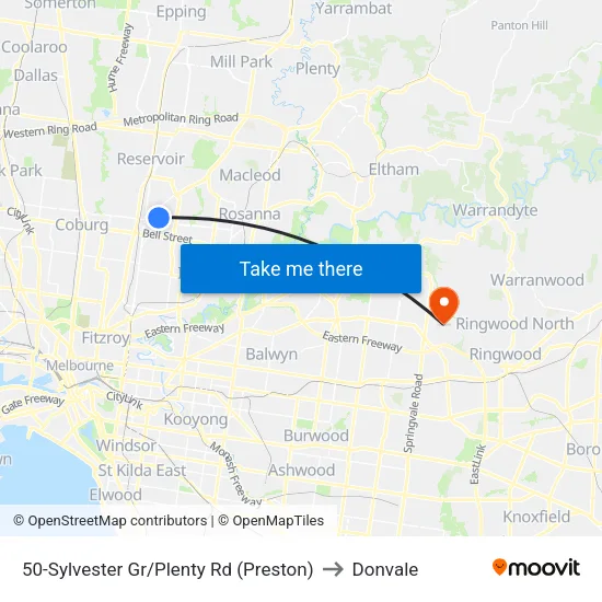 Sylvester Gr/Plenty Rd #50 to Donvale map