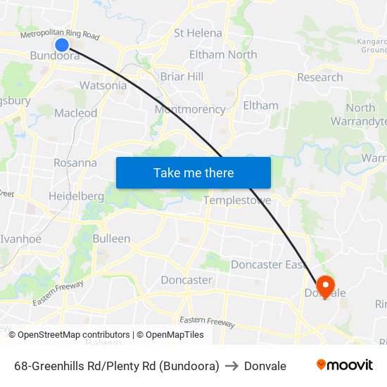 68-Greenhills Rd/Plenty Rd (Bundoora) to Donvale map