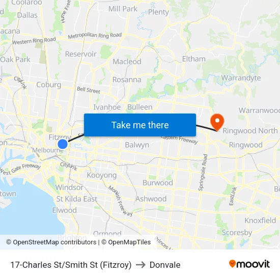Charles St/Smith St #17 to Donvale map