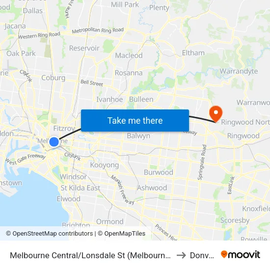 Melbourne Central/Lonsdale St to Donvale map