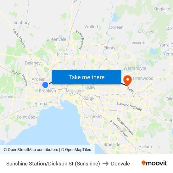 Sunshine Station/Dickson St (Sunshine) to Donvale map