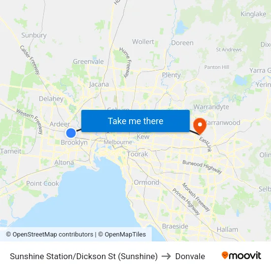 Sunshine Station/Dickson St to Donvale map
