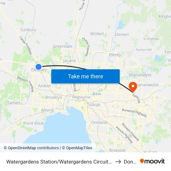 Watergardens Station/Watergardens Circuit Rd to Donvale map