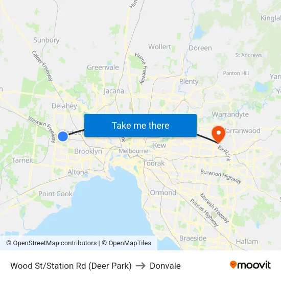 Wood St/Station Rd to Donvale map