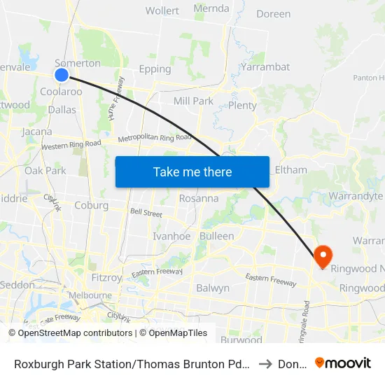 Roxburgh Park Station/Thomas Brunton Pde to Donvale map