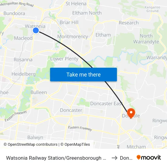 Watsonia Station/Greensborough Hwy to Donvale map