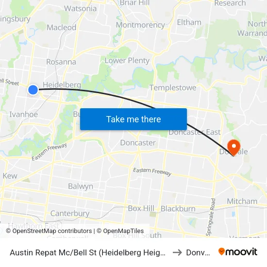 Austin Repat Mc/Bell St to Donvale map