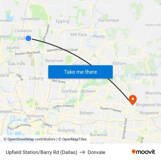Upfield Station/Barry Rd to Donvale map