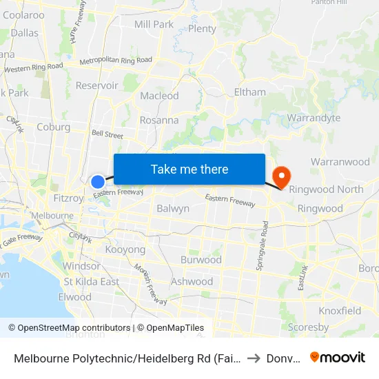 Melbourne Polytechnic/Heidelberg Rd to Donvale map